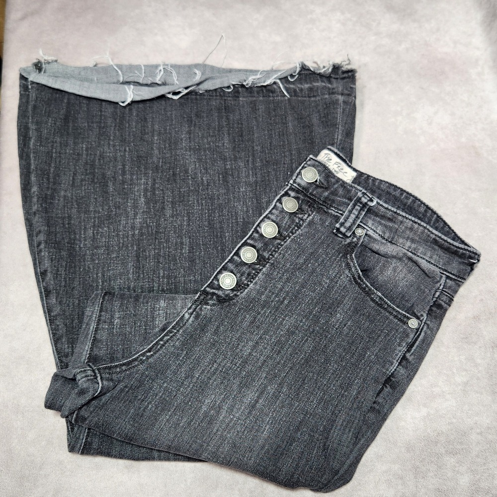 Free People We The Free Just Float On Flare Jeans Black High Rise Button Fly 32
